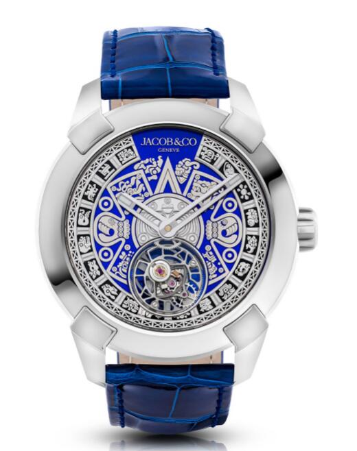 Jacob & Co Replica watch Pioneer Aztec Calendar white gold Blue Dial